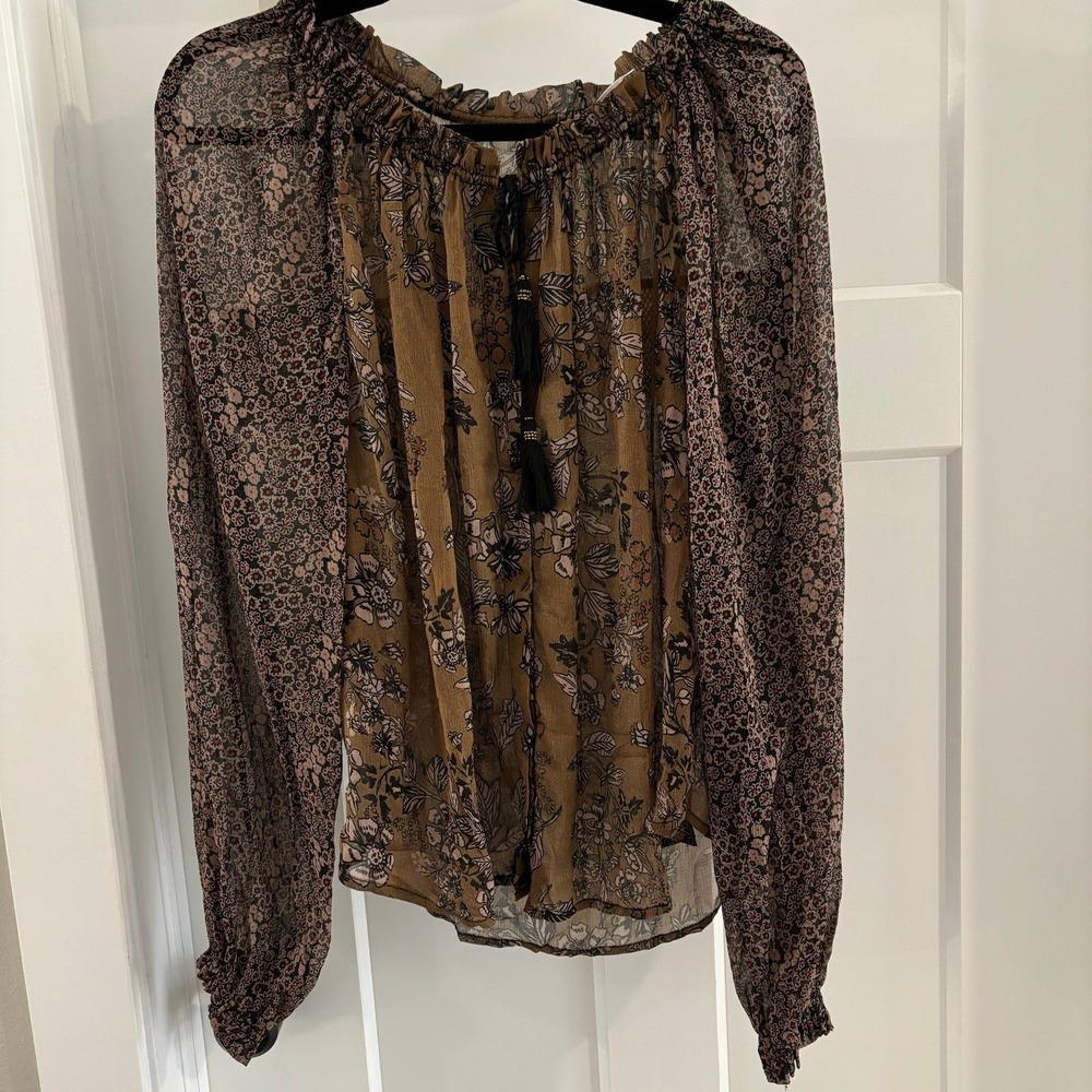 Free people Blouse women's XS Floral Boho puff sleeve